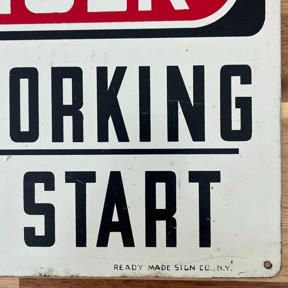 Vtg Industrial Work Advertising Tin Metal Sign Danger Men Working Ready Made - Picture 2 of 6